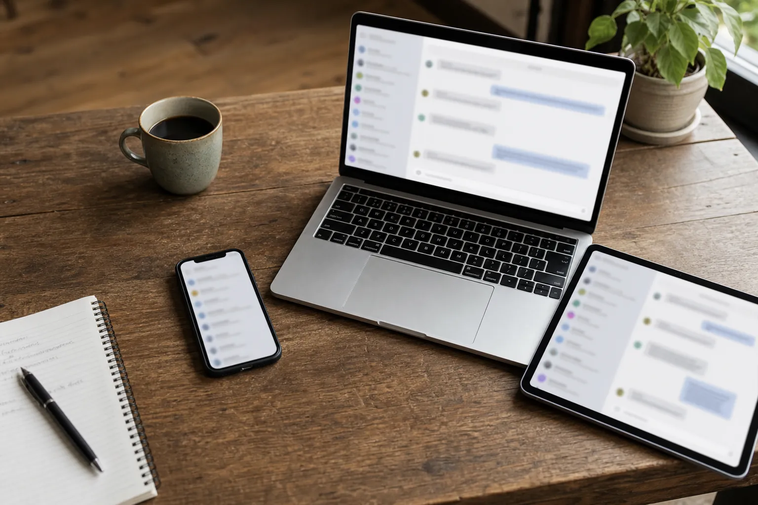 Laptop, telefon ve tablet aynı masada — kanal sayısı artarken sipariş kaydı tek kalmalı.